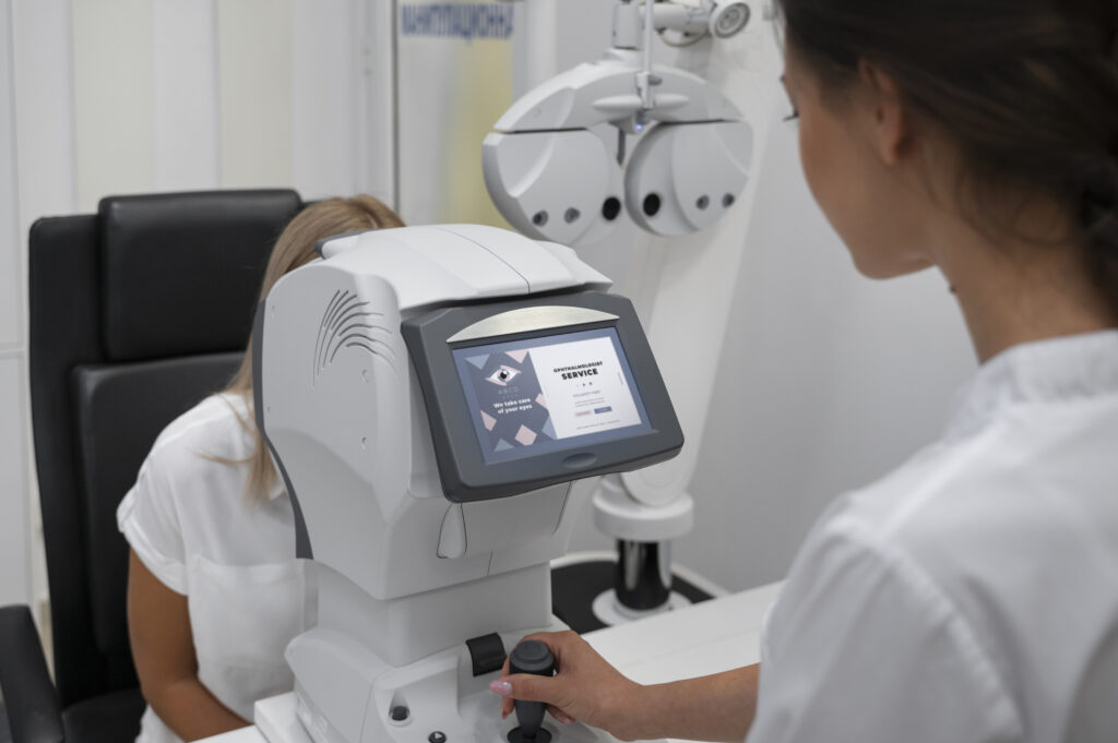 side-view-woman-getting-her-eyes-checked-Pantacam Topography Pantacam Topography Is Now Essential for Young Adults